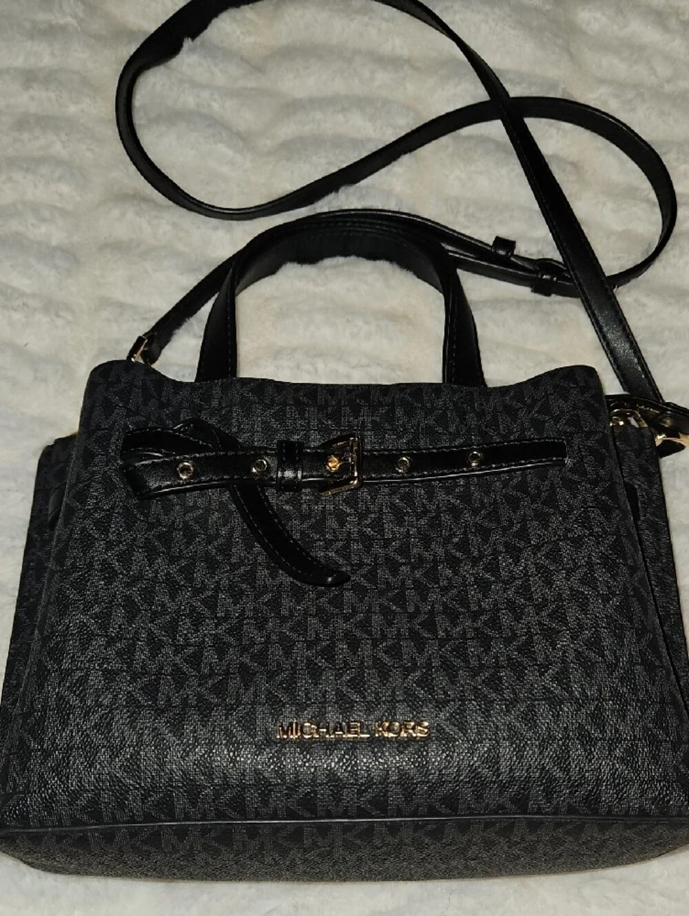 Michael Kors Black MK Logo Satchel with Gold Hardware